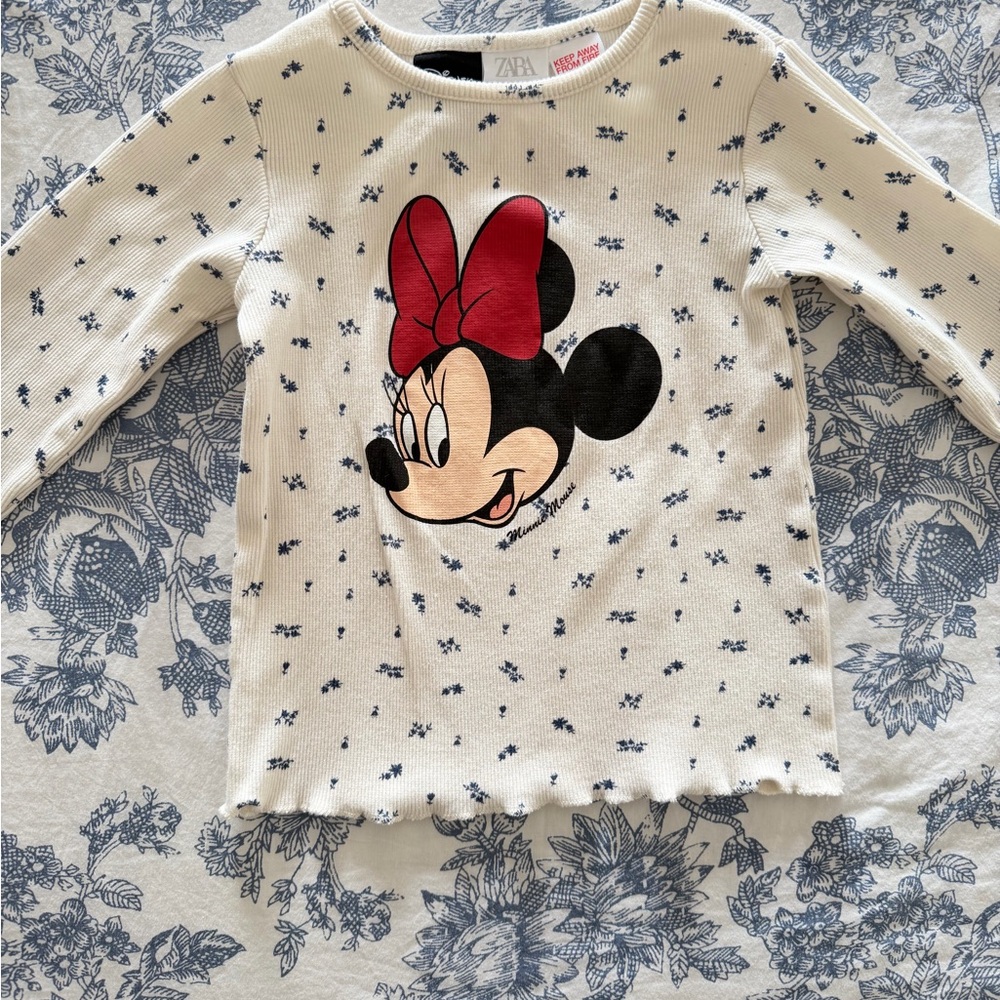 Zara Long Sleeve Shirt with Minnie Mouse - White and Black